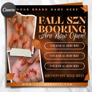 Fall Szn Booking Flyer, September Books Open, Fall Appointment Flyer, Back to School Sale Canva Template
