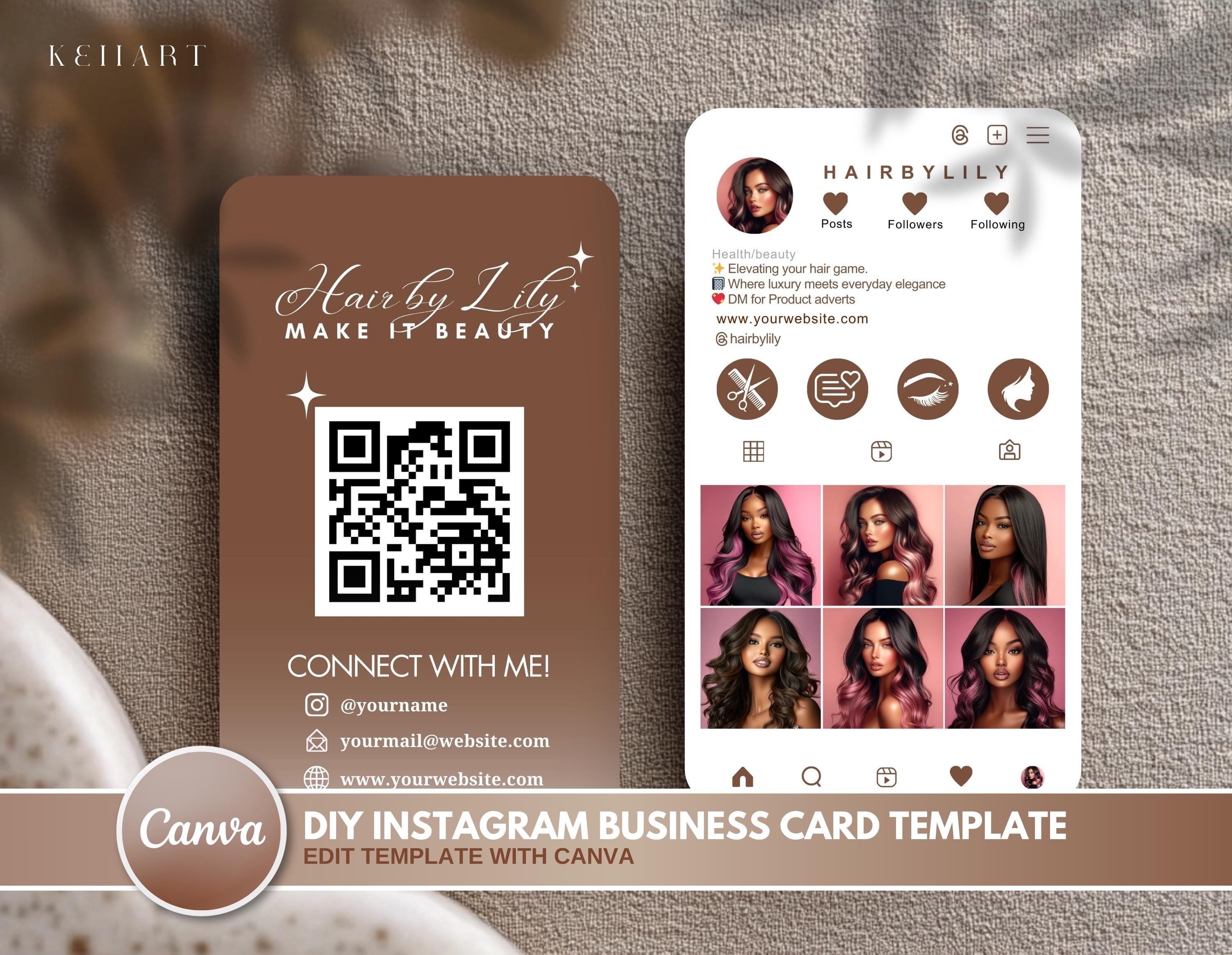 Bewerkbare Instagram-sjablonen voor schoonheidsspecialiste, sjabloon voor Instagram-visitekaartje, sjabloon voor sociale media, Ig-visitekaartje, QR-code visitekaartje