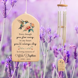 Personalized Memorial Wind Chime, Flew Away Hummingbird Memorial Chime, Sympathy Wind Chime Gift, In Memory Wind Chime, Bereavement Gift