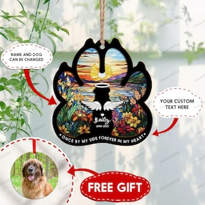 Personalized Dog Memorial Suncatcher, Custom Pet Loss Sympathy Gift, Dog Remembrance Ornament, Dog Paw Suncatcher