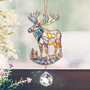 Eland Suncatcher hangend kristal, jachtcabine decor, eland minnaar cadeau, acryl raam hangend ornament, rustieke natuurkunst