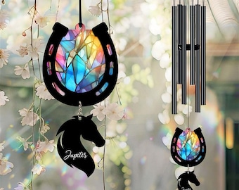 Personalized Pet Memorial Wind Chime, Remembrance, Pet Suncatcher Wind Chime, Horse Shoes, Horse Loss, Horse Memorial, In Loving Memory