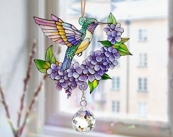 Hummingbird Acrylic Suncatcher Crystal, Hummingbird Window Hanging, Unique Sun Catcher Gift