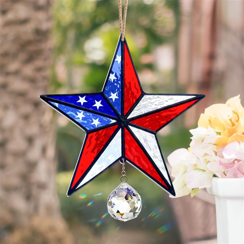 American Star Stained Glass Acrylic Suncatcher, Decor And Fourth Of July Gifts, Patriotic Red White Blue, Window Hanging, USA Flag