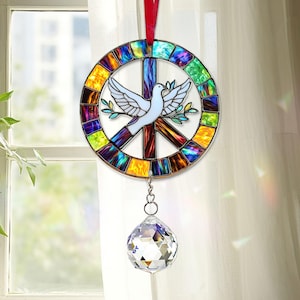 Peace Sign Suncatcher Crystal, Hippie Window Hanging Decor, Colorful Mosaic Ornament, Boho Peace Symbol, Groovy Car Charm, Peace Lovers Gift