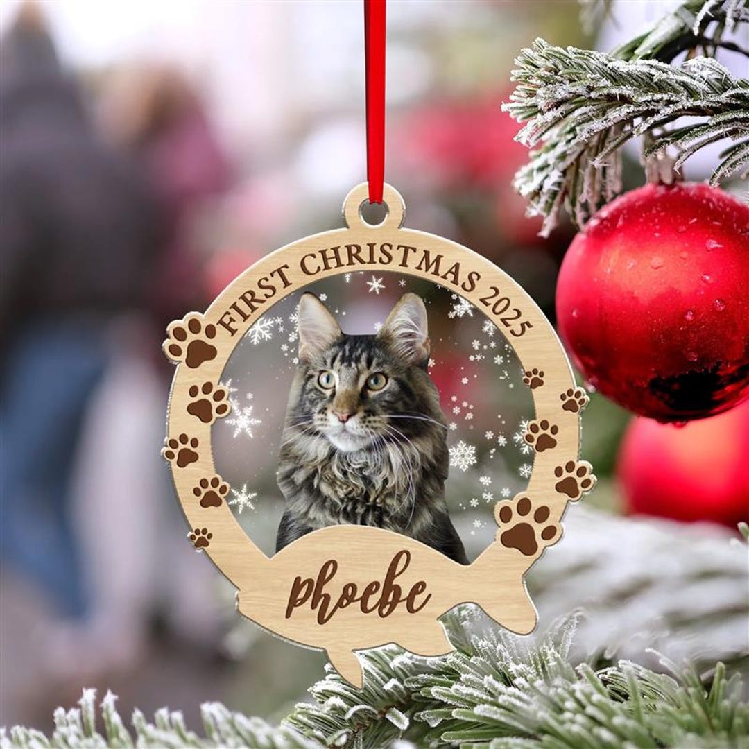 Personalized Cat Christmas Ornament, Custom Pet Photo Ornament, Cat ...