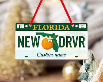 Personalized New Driver Ornament, Florida License Plate Keepsake, Xmas Gift
