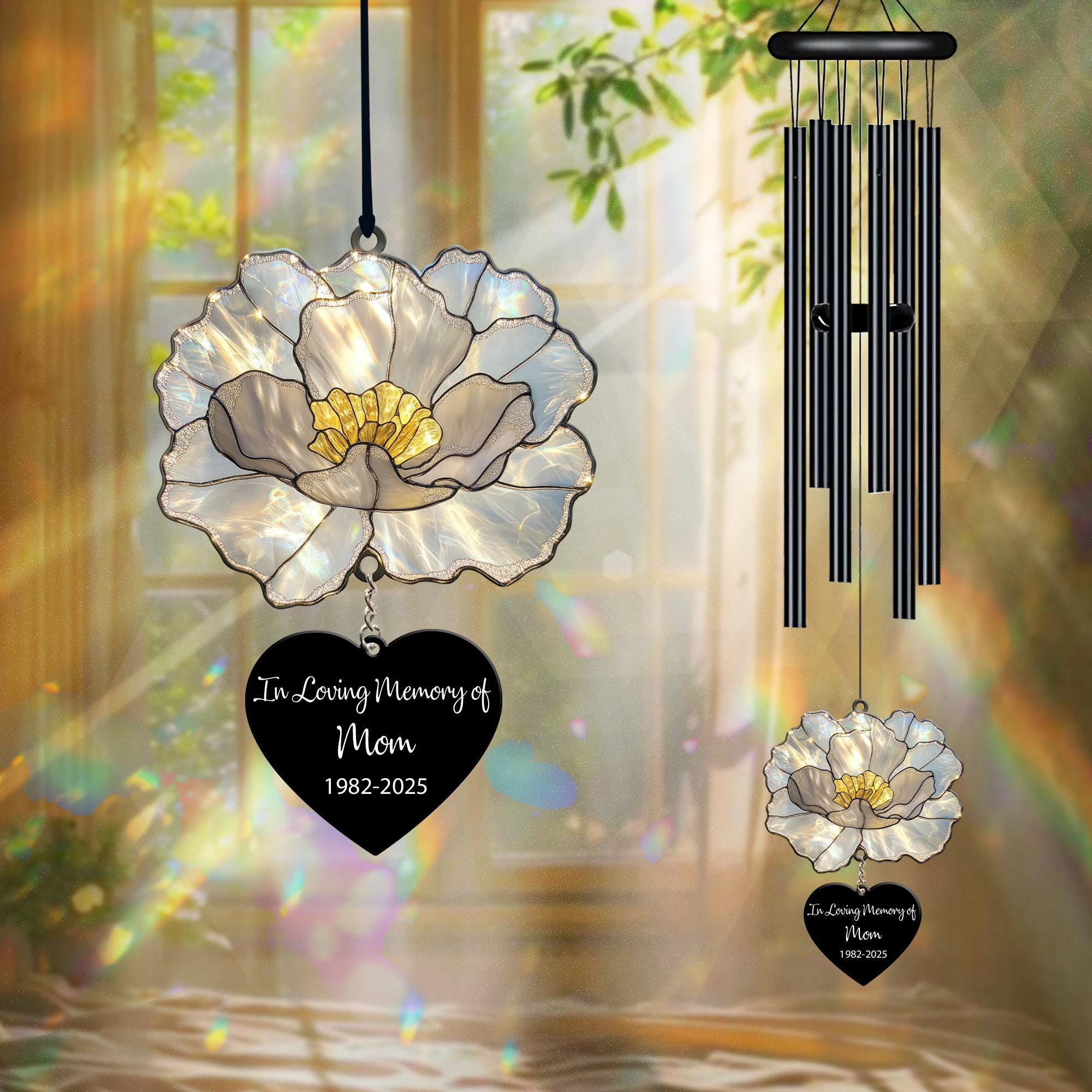 Personalized Memorial Black Wind Chime, Carnation Flower Mother's Day Gift, Loss of Mom Grandma Sympathy Gift, Nana's Blessings
