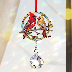 Benutzerdefinierte roter Kardinal Suncatcher Kristallprisma, Weihnachtsgeschenk, Acrylfensterbehang, Kardinalvogeldekor, Geschenke für Mama