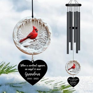 Personalized Cardinal Memorial Wind Chime, Nana&#39;s Blessings, Grandma Gift, When a Cardinal Appears, an Angel Is Near, Mother&#39;s Day Gift