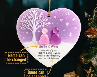 Custom Friendship Christmas Ornament, Heart Ceramic Ornament, 2D Effect Print Keepsake, Winter Ornament, Christmas Gift For Friends