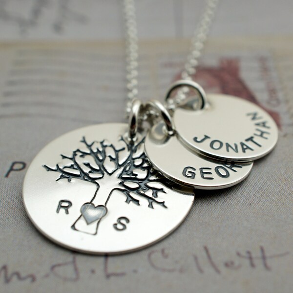 Family Tree Woodland Jewelry - Personalized Mother's Necklace - Custom Hand Stamped Jewelry in Sterling Silver by EWD - Oak Tree of Life