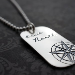 True North Dog Tag Necklace Compass Rose Pendant in Sterling Silver You are my True North Inspirational Gifts image 3