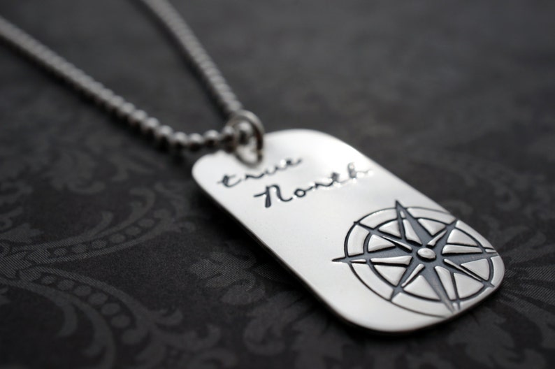 True North Dog Tag Necklace Compass Rose Pendant in Sterling Silver You are my True North Inspirational Gifts image 3