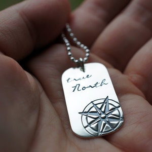 True North Dog Tag Necklace Compass Rose Pendant in Sterling Silver You are my True North Inspirational Gifts image 1