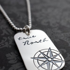 True North Dog Tag Necklace Compass Rose Pendant in Sterling Silver You are my True North Inspirational Gifts image 2