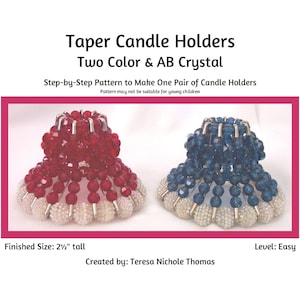 Two Colors & AB Crystal Taper Candle Holder Beading Pattern / Tutorial PDF Step-by-Step Detailed Instructions