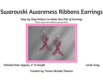 Awareness / Cause / Support / Cancer Ribbons Earrings Beading Pattern / Tutorial PDF Step-by-Step Detailed Instructions