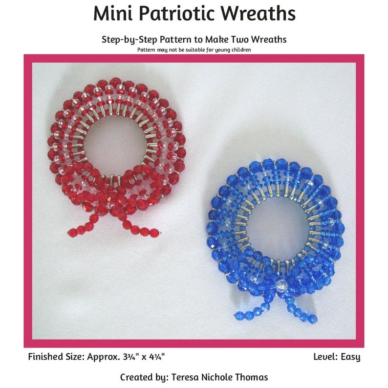 Mini Patriotic Wreaths Safety Pin and Beading Pattern / Tutorial PDF Step-by-Step Detailed Instructions image 1
