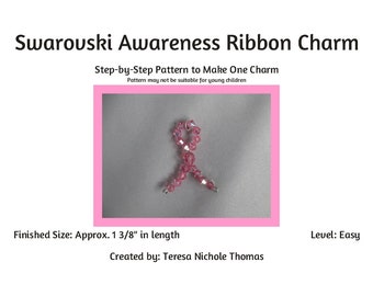 Awareness / Cause / Support / Cancer Ribbon Charm Beading Pattern / Tutorial PDF Step-by-Step Detailed Instructions