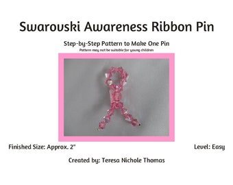 Awareness / Cause / Support / Cancer Ribbon Pin Beading Pattern / Tutorial PDF Step-by-Step Detailed Instructions