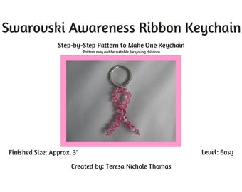 Awareness / Cause / Support / Cancer Ribbon Keychain Beading Pattern / Tutorial PDF Step-by-Step Detailed Instructions