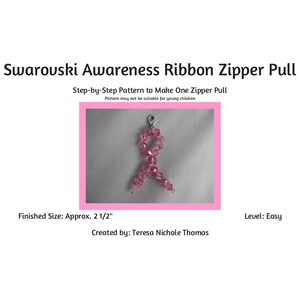 Awareness / Cause / Support / Cancer Ribbon Zipper Pull Beading Pattern / Tutorial PDF Step-by-Step Detailed Instructions