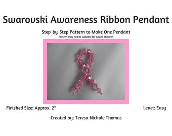 Awareness / Cause / Support / Cancer Ribbon Pendant Beading Pattern / Tutorial PDF Step-by-Step Detailed Instructions