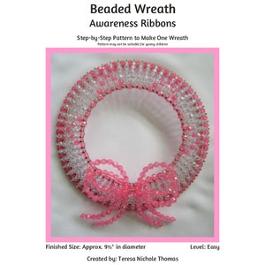 Awareness / Cause / Support / Cancer Ribbons Beaded Wreath Safety Pin and Beading Pattern / Tutorial PDF Step-by-Step Detailed Instructions image 1