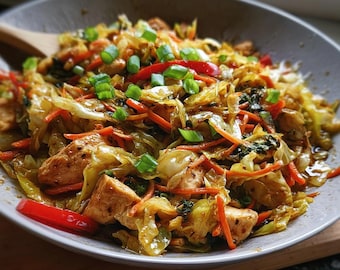 Chicken Cabbage Stir Fry Recipe Bundle Auto-Download Digital PDF Instant Delivery Kitchen Decor Print