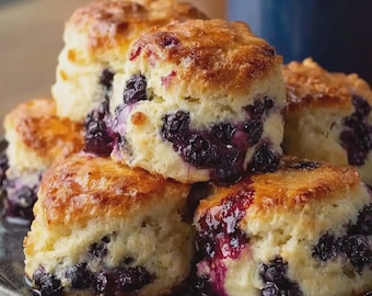 Fluffy Blueberry Biscuits - Digital Recipe Card | Printable PDF | Quick & Easy
