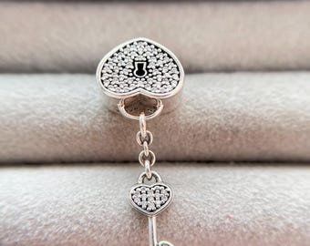 Heart lock charm;Charm fits Bracelet;925 Silver