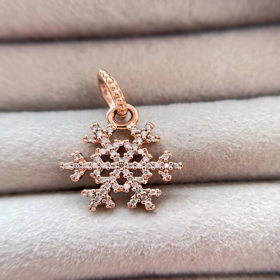 Rose Gold Snowflake Charm: Copper-plated Holiday Pendant