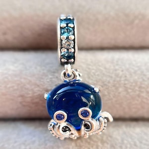 Murano glass cute octopus charms; 925 Silver Handmade Charms