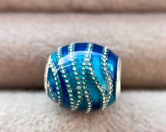 Blue Gradient Vortex Charm: 925 Sterling Silver Bangle Bead