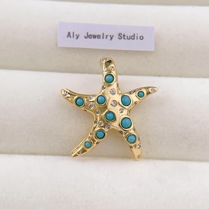 Turquoise Starfish Charm,Bracelet Charm,14 K Super large Charm