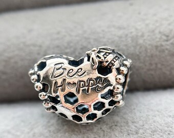 Heart little bee charm;New 925 Silver Charm