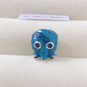 Little Octopus Charm,Bracelet Charm,Silver Charm,Waves and bubble patterns Enamel