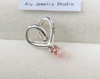 Pink Opal Mom&#39;s love Heart Charm,Bracelet Charm,Silver Charm,Gifts for Her