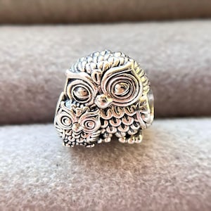 Ciondolo gufo retrò: perlina gufo in argento sterling 925