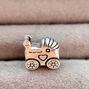 New 925 Silver Pram Charm/Lovely stroller Handmade Beads
