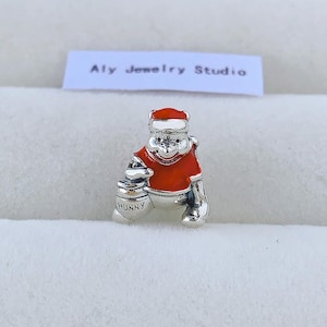 Santa Claus Charm;Bracelet Charm;925 Silver Red Enamel
