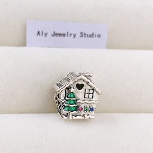 Christmas Cabin Charm;Bracelet Charm;Silver Charm