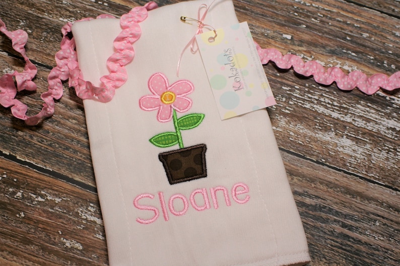 Pink Flower Burp Cloth Pink Flower Girl Baby Gift Monogram Burp Cloth Spring Burp Cloth Applique Burp Cloth Girl Burp Cloth
