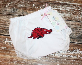 Monogrammed Bloomers, Monogrammed Diaper Cover, Razorback Bloomers, Girl Bloomers, Girl Baby