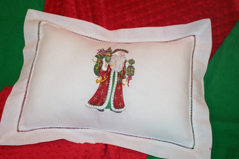 Embroidered Linen Pillow Christmas Pillow Christmas Gift Vintage Santa pillow Embroidered Santa Pillow Santa Pillow