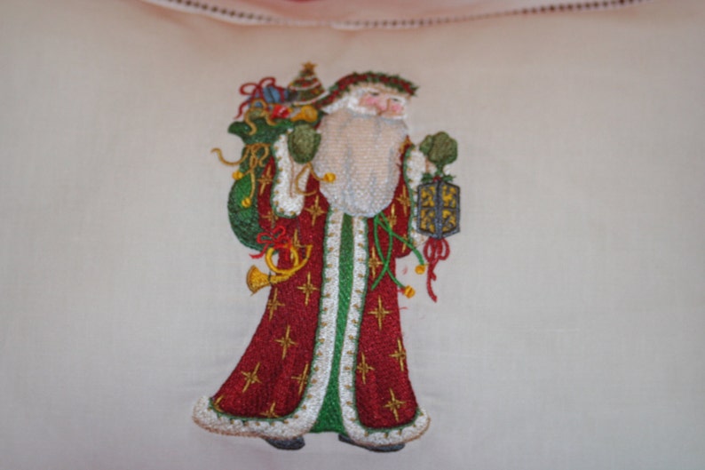 Embroidered Linen Pillow Christmas Pillow Christmas Gift Vintage Santa pillow Embroidered Santa Pillow Santa Pillow