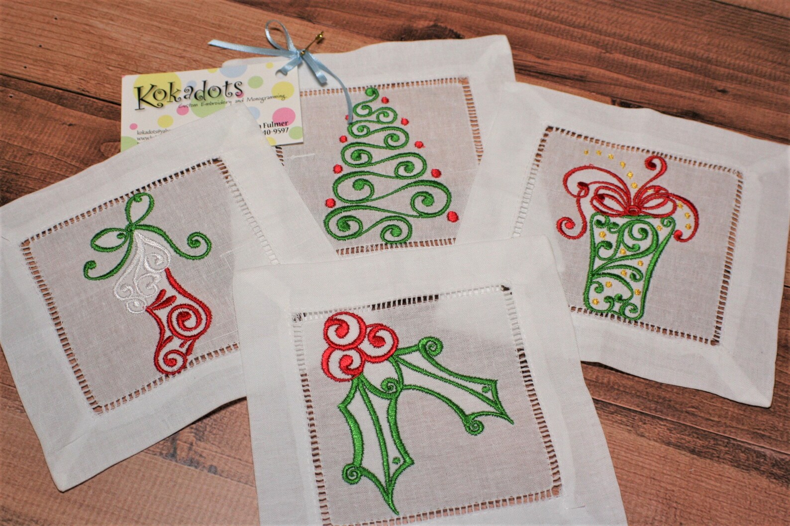 Christmas Linen Cocktail Napkins Tree Cocktail Napkins Etsy