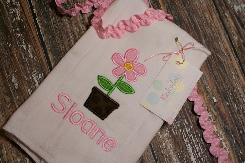Pink Flower Burp Cloth Pink Flower Girl Baby Gift Monogram Burp Cloth Spring Burp Cloth Applique Burp Cloth Girl Burp Cloth