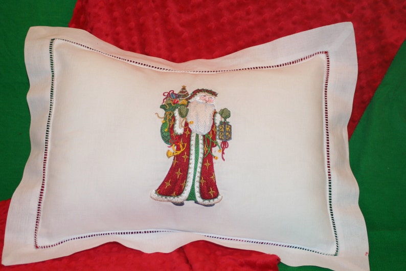 Embroidered Linen Pillow Christmas Pillow Christmas Gift Vintage Santa pillow Embroidered Santa Pillow Santa Pillow
